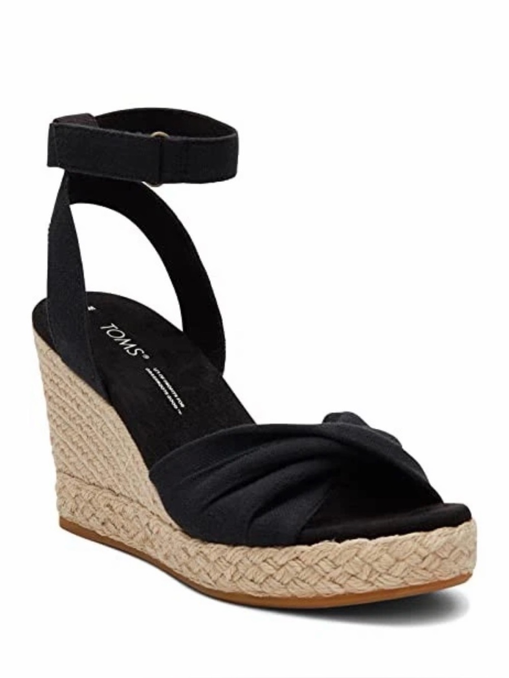 TOMS Marisela Black Espadrille Wedge Sandals Ankle Strap Women’s Size 7.5
